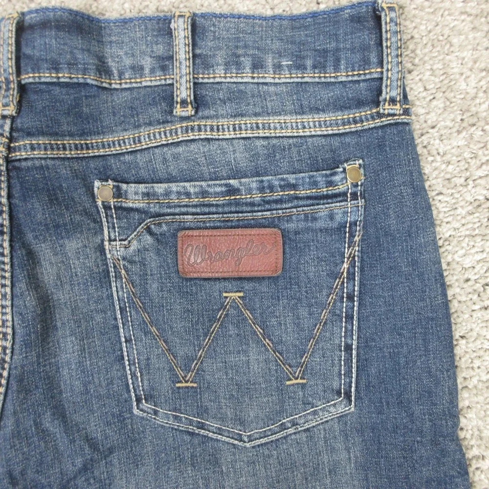 Wrangler Retro Jeans Mens 36x34 Blue Slim Boot Faded Whisker Cowboy Denim Pants